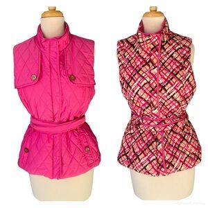 Lilly Pulitzer Reversible Quilted Puffer Vest Pink Tan Sz L